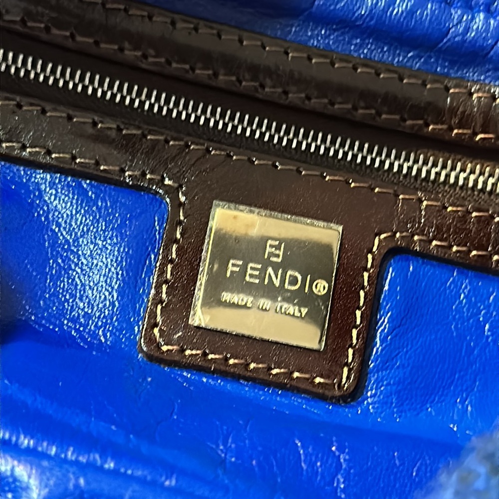 Fendi blue wool and leather lined baguette pochette shoulder purse RARE - Picture 14 of 16